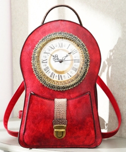 Clock Shaped PU Leather Backpack C005 RED/